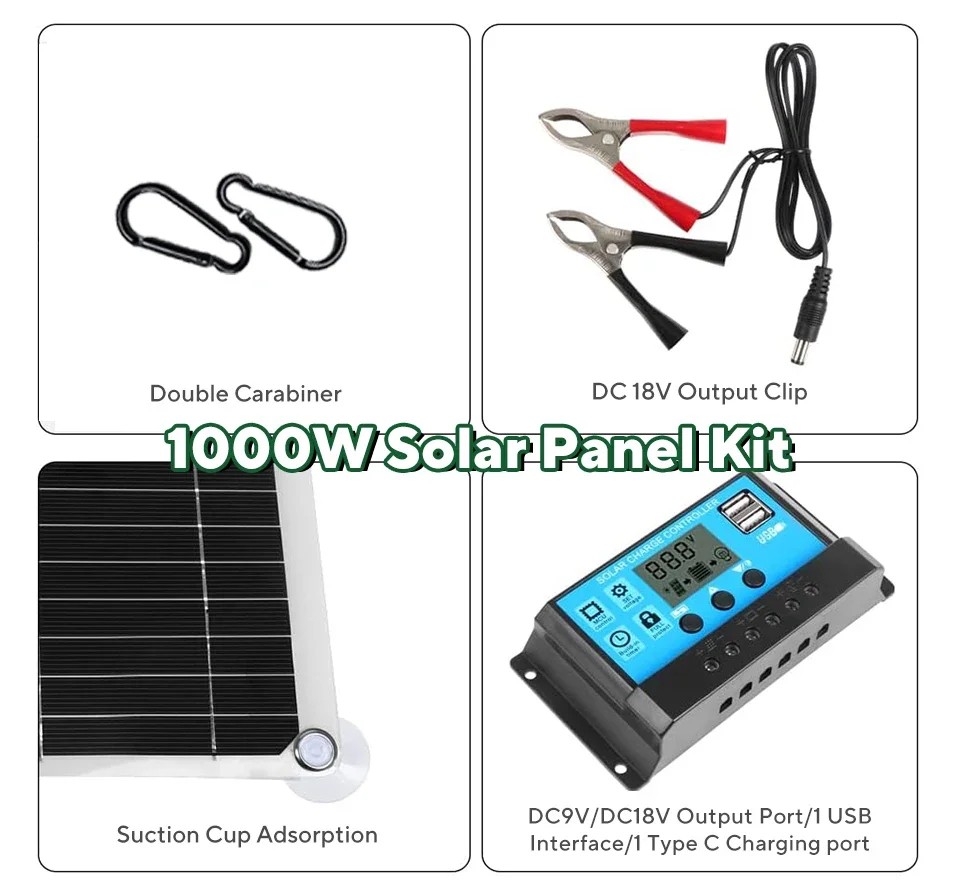 Kit de panneau solaire 1000W,  - Usb Charger Dynamo avis et prix